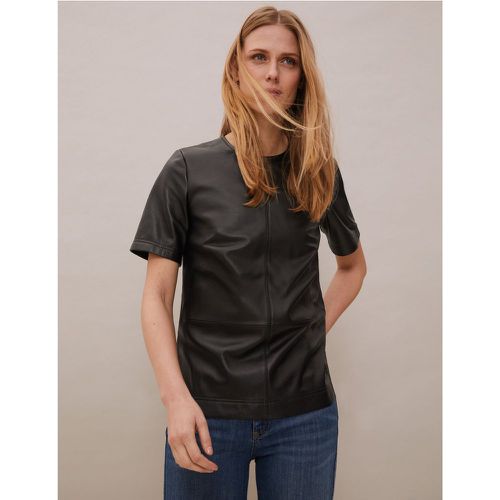 Leather Round Neck Short Sleeve Top - Marks & Spencer - Modalova