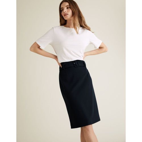 PETITE Belted Knee Length Pencil Skirt navy - Marks & Spencer - Modalova