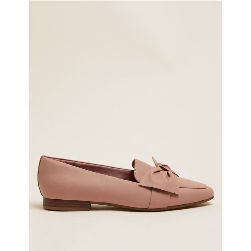 Leather Bow Flat Square Toe Loafers - Marks & Spencer - Modalova