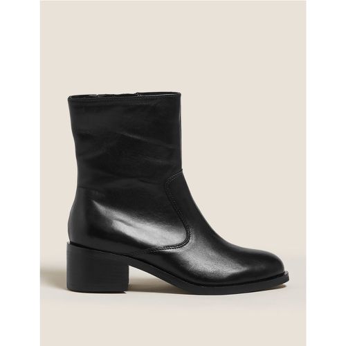 Leather Block Heel Ankle Boots - Marks & Spencer - Modalova