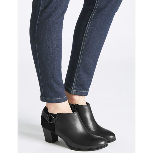 Leather Block Heel Shoe Boots black - Marks & Spencer - Modalova