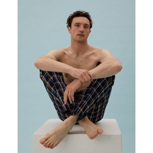 Pack Cotton Checked Pyjama Bottoms navy - Marks & Spencer - Modalova