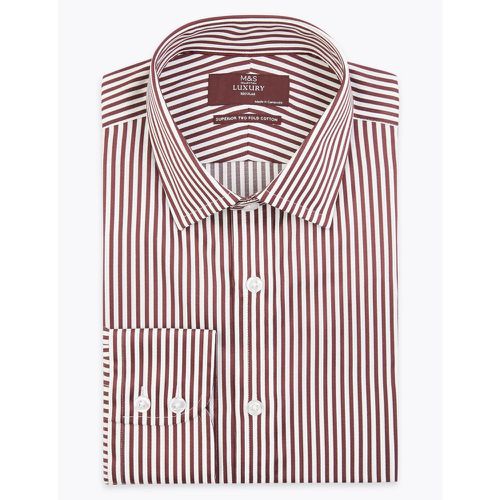 Regular Fit Sateen Striped Shirt red - Marks & Spencer - Modalova