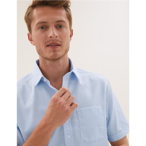 Pure Cotton Regular Fit Non-Iron Shirt blue - Marks & Spencer - Modalova
