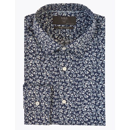 Slim Fit Pure Cotton Floral Print Shirt navy - Marks & Spencer - Modalova