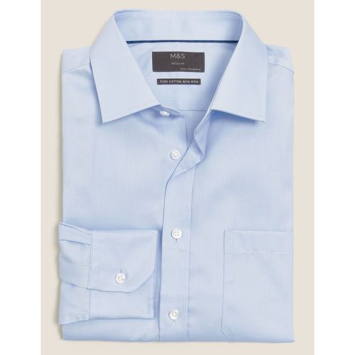 Regular Fit Cotton Non-Iron Shirt blue - Marks & Spencer - Modalova