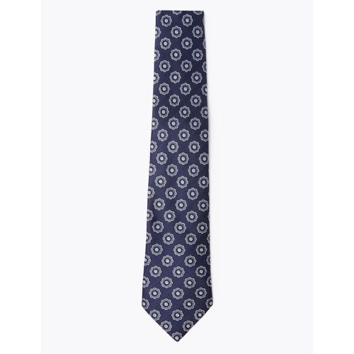 Pure Silk Woven Floral Tie navy - Marks & Spencer - Modalova