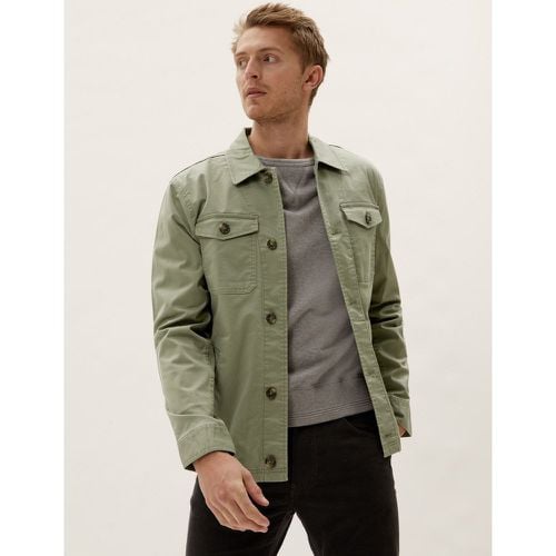 Cotton Regular Fit Shacket green - Marks & Spencer - Modalova