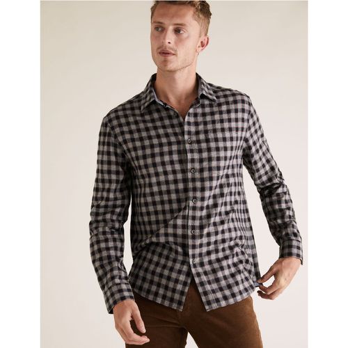 Brushed Cotton Checked Shirt navy - Marks & Spencer - Modalova