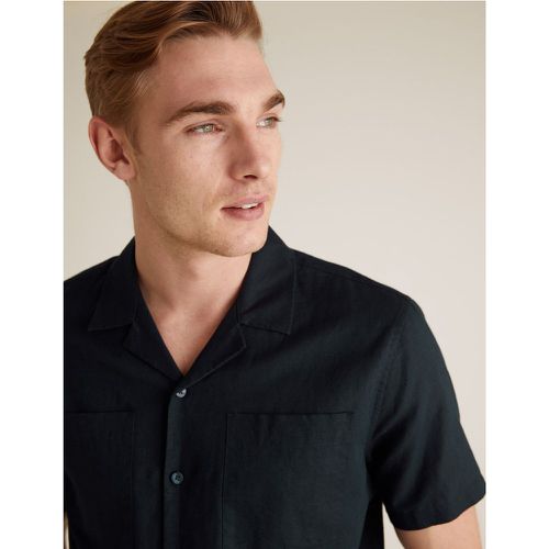 Easy Iron Linen Revere Shirt navy - Marks & Spencer - Modalova