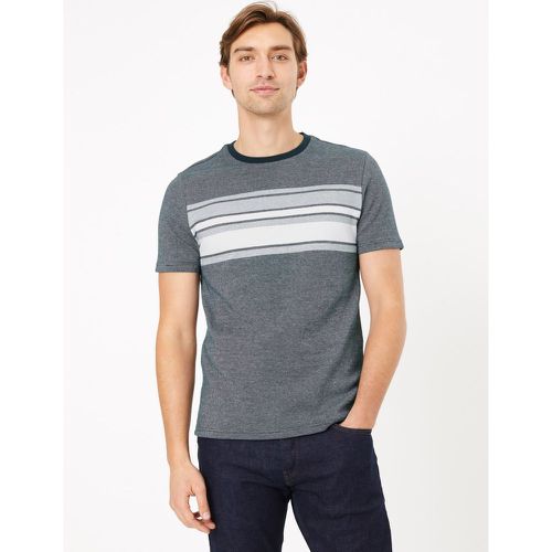 Pure Cotton Chest Stripe Knitted T-Shirt navy - Marks & Spencer - Modalova
