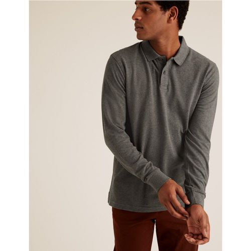 Pure Cotton Long Sleeve Polo Shirt - Marks & Spencer - Modalova