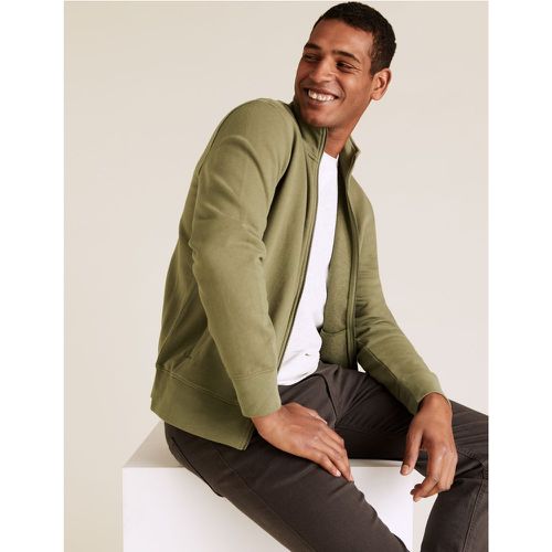 Pure Cotton Zip Up Funnel Neck Sweatshirt green - Marks & Spencer - Modalova