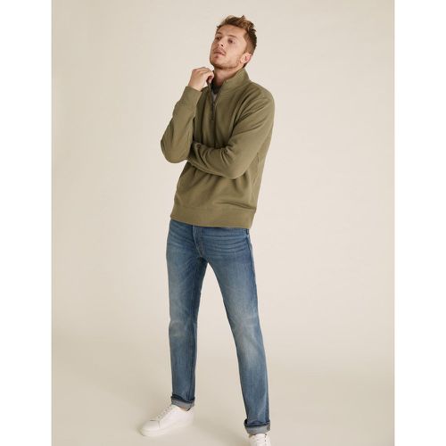 Pure Cotton Half Zip Funnel Neck Sweatshirt green - Marks & Spencer - Modalova