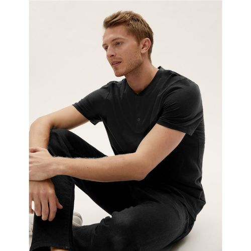Pure Cotton Henley T-Shirt black - Marks & Spencer - Modalova