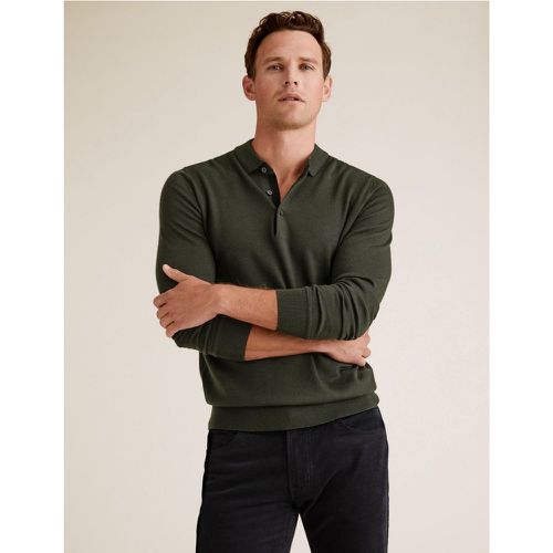 Pure Extra Fine Merino Knitted Polo Shirt green - Marks & Spencer - Modalova