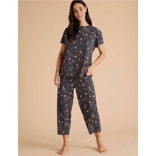 Cotton Star Print Cropped Pyjama Set grey - Marks & Spencer - Modalova