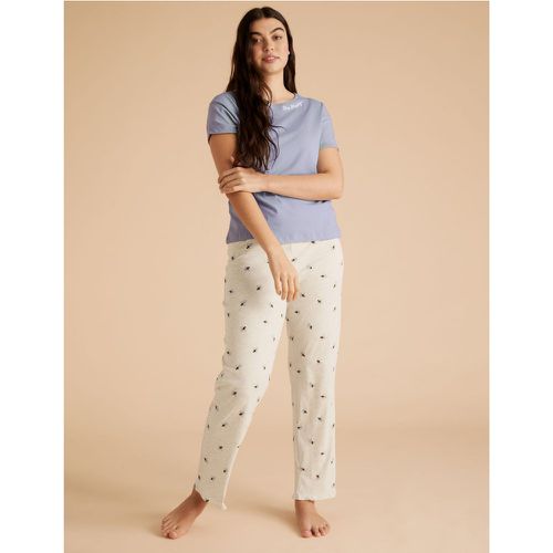 Cotton Bee Happy Slogan Pyjama Set blue - Marks & Spencer - Modalova