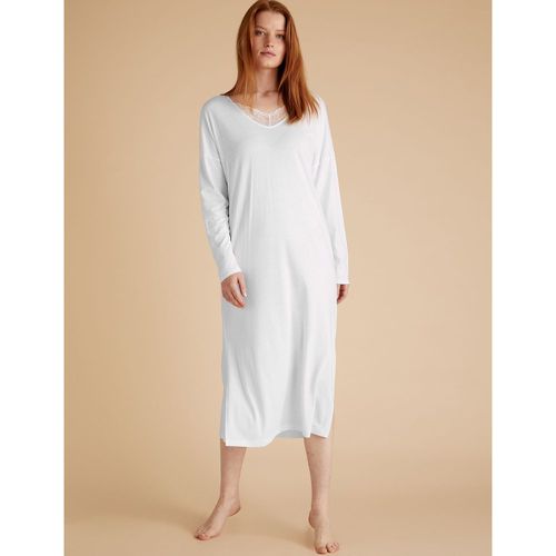 Cotton Lace Trim Nightdress white - Marks & Spencer - Modalova