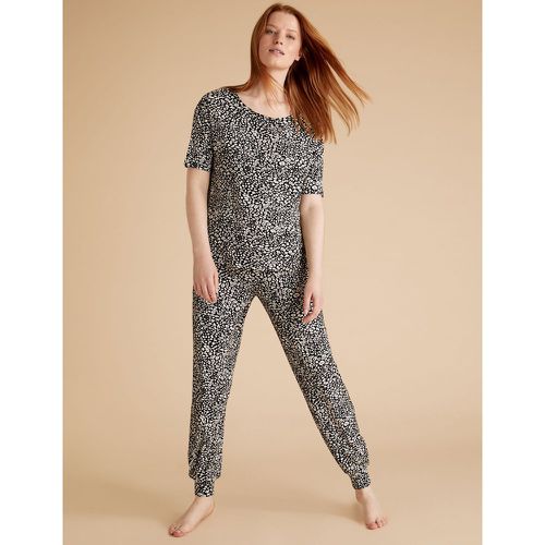 Leopard Print Cuffed Hem Pyjama Set black - Marks & Spencer - Modalova