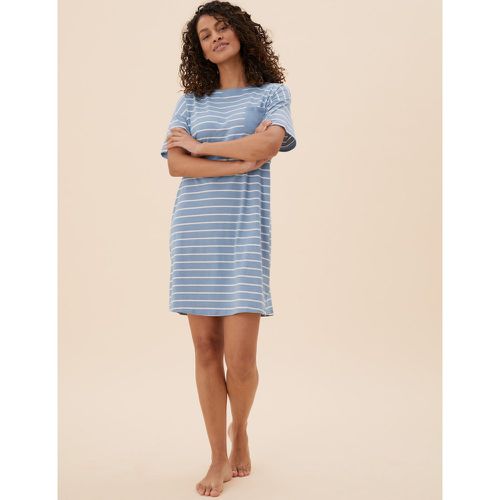 Cotton Striped Short Nightdress blue - Marks & Spencer - Modalova