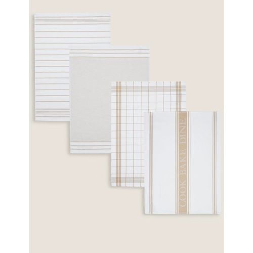 Set of 4 Antibacterial Striped Tea Towels cream - Marks & Spencer - Modalova