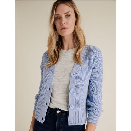 Cotton Ribbed Cardigan with Wool blue - Marks & Spencer - Modalova