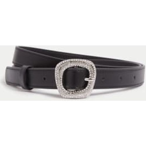 Womens Faux Leather Crystal Square Buckle Belt - - M&S Collection - Modalova