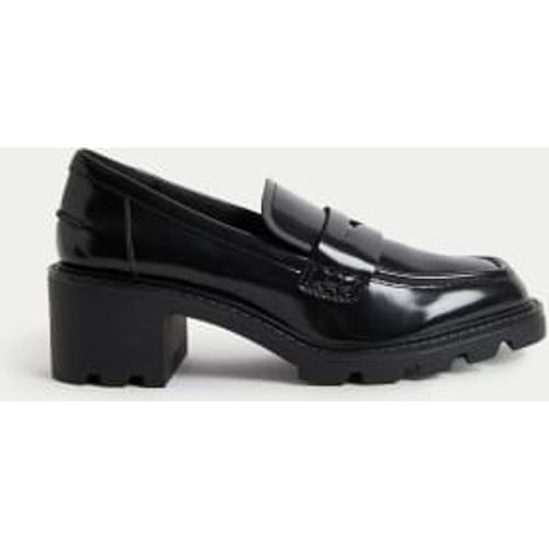 Womens Leather Patent Slip On Block Heel Loafers - - M&S Collection - Modalova