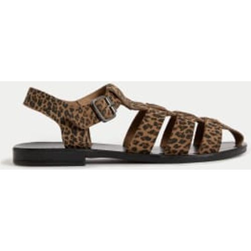 Womens Suede Leopard Print Buckle Flat Sandals - - M&S Collection - Modalova