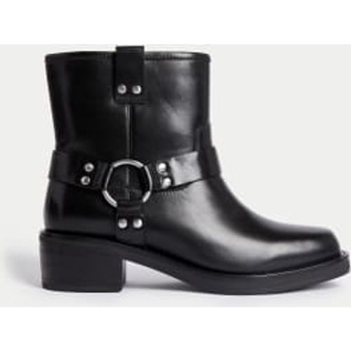 Womens Leather Biker Block Heel Boots - - Per Una - Modalova