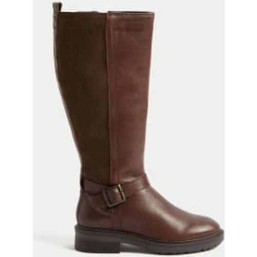 Womens Wide Fit Leather Flat Buckle Riding Boots - - M&S Collection - Modalova