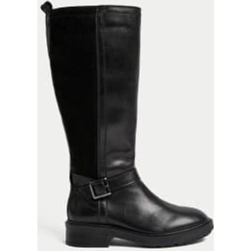 Womens Wide Fit Leather Flat Buckle Riding Boots - - M&S Collection - Modalova