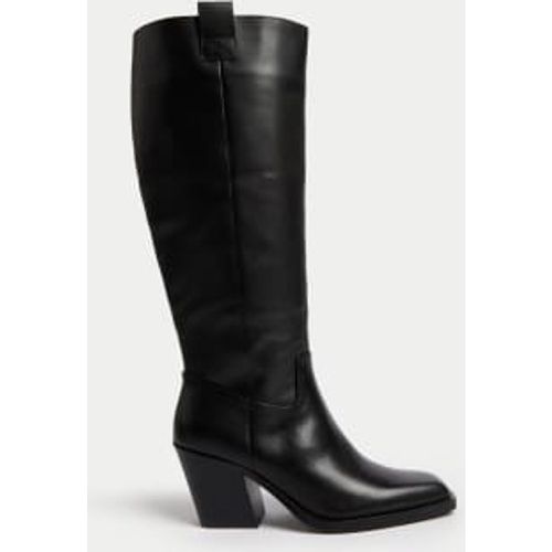 Womens Leather Cow Boy Block Heel Knee High Boots - - M&S Collection - Modalova