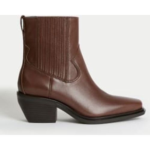 Womens Leather Cowboy Block Heel Boots - - M&S Collection - Modalova