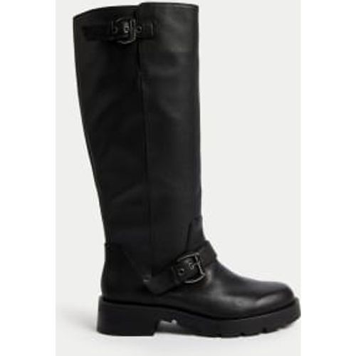 Womens Wide Fit Leather Biker Knee High Boots - - M&S Collection - Modalova