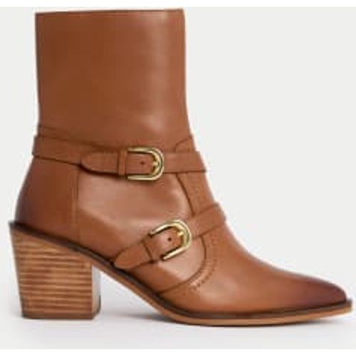 Womens Leather Buckle Block Heel Ankle Boots - - Per Una - Modalova