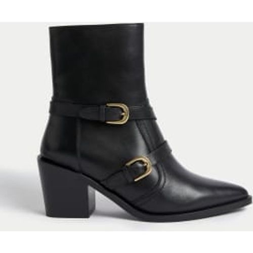 Womens Leather Buckle Block Heel Ankle Boots - - Per Una - Modalova