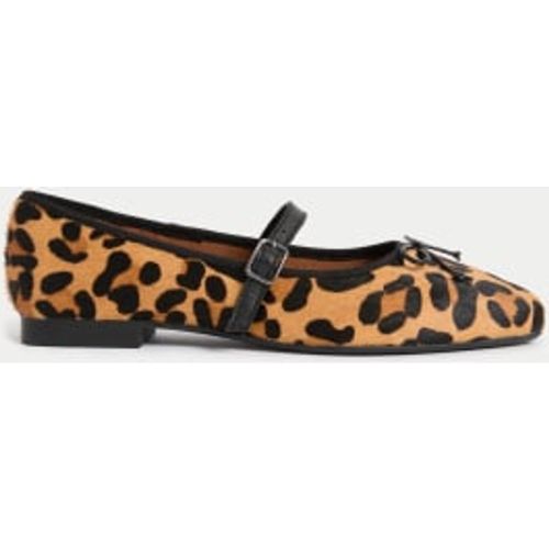 Womens Leather Leopard Print Chisel Toe Ballet Pumps - - M&S Collection - Modalova