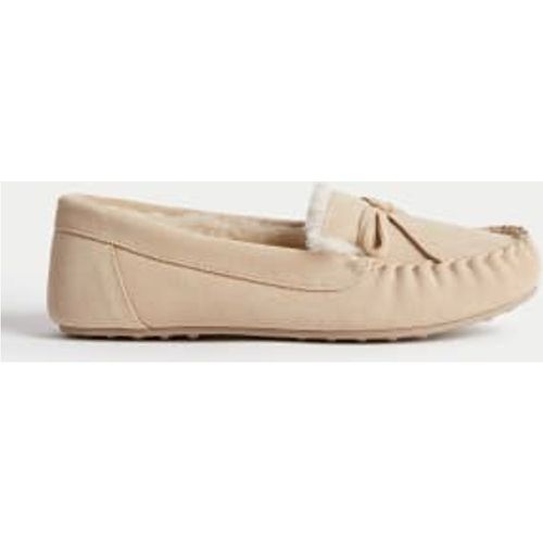 Womens Suede Bow Faux Fur Lined Moccasin Slippers - - M&S Collection - Modalova