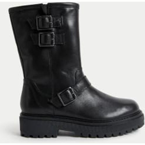 Womens Leather Biker Buckle Flatform Boots - - M&S Collection - Modalova