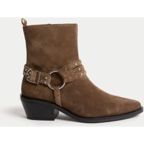 Womens Suede Studded Block Heel Ankle Boots - - M&S Collection - Modalova