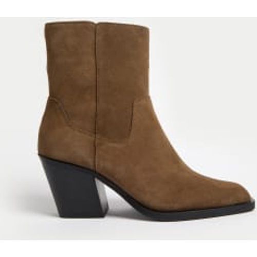 Womens Suede Block Heel Pointed Ankle Boots - - M&S Collection - Modalova