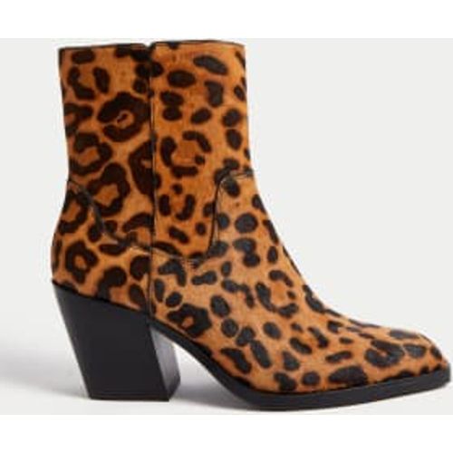 Womens Leather Leopard Print Block Heel Ankle Boots - - M&S Collection - Modalova