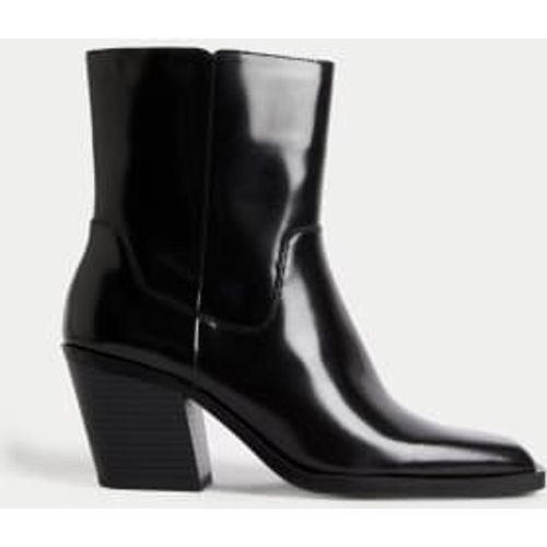 Womens Leather Cow Boy Block Heel Ankle Boots - - M&S Collection - Modalova