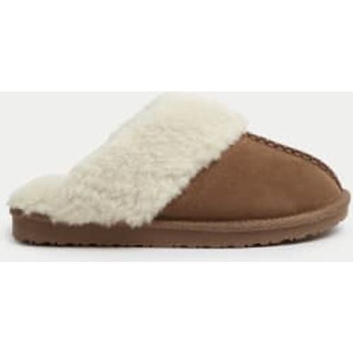 Womens Suede Faux Fur Cuff Mule Slippers - - M&S Collection - Modalova