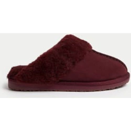 Womens Suede Faux Fur Cuff Mule Slippers - - M&S Collection - Modalova