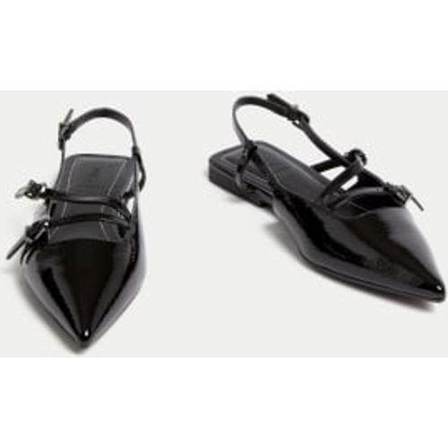 Womens Leather Patent Buckle Flat Slingback Shoes - - M&S Collection - Modalova