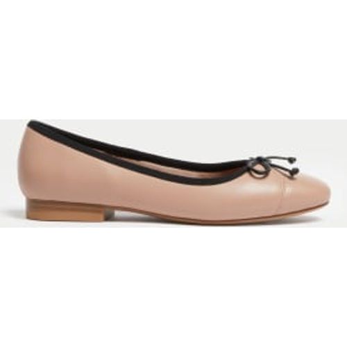 Womens Leather Bow Flat Ballet Pumps - - M&S Collection - Modalova