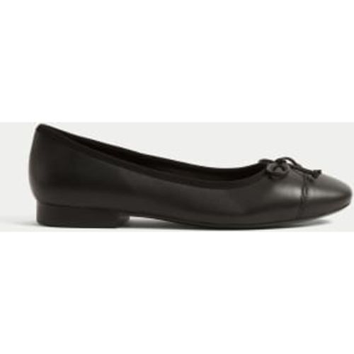 Womens Leather Bow Flat Ballet Pumps - - M&S Collection - Modalova